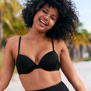 NEW Aerie OG Lightly Lined Underwire Bikini Top Size 32D Black NWT